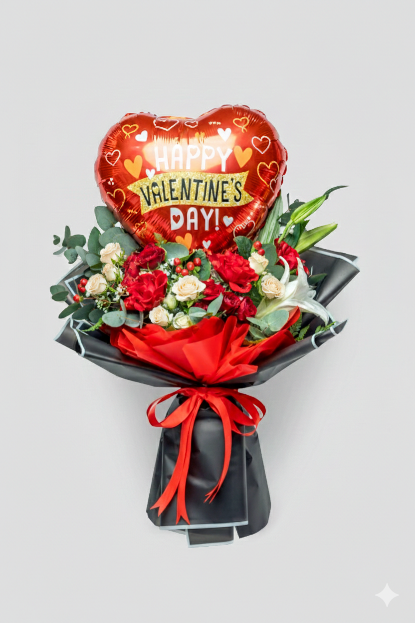 The Perfect Surprise - Valentine bouquet with balloon
