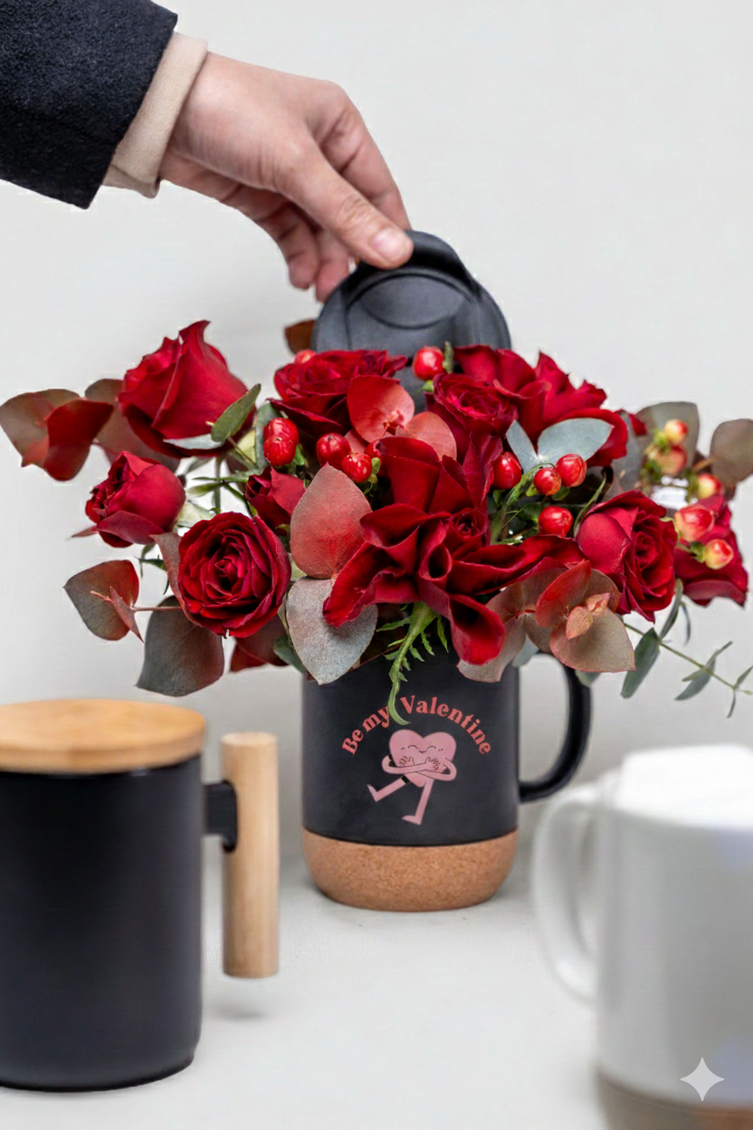 Love is brewing - flower and coffee mug