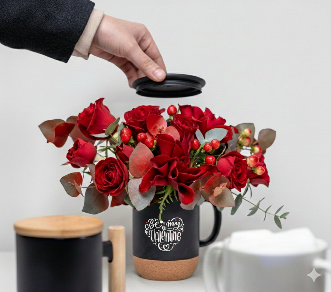 Love is brewing - flower and coffee mug