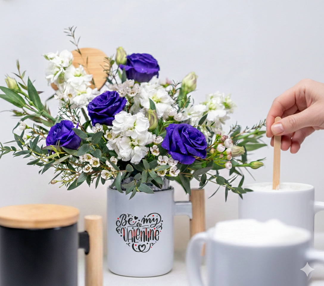 Love is brewing - flower and coffee mug