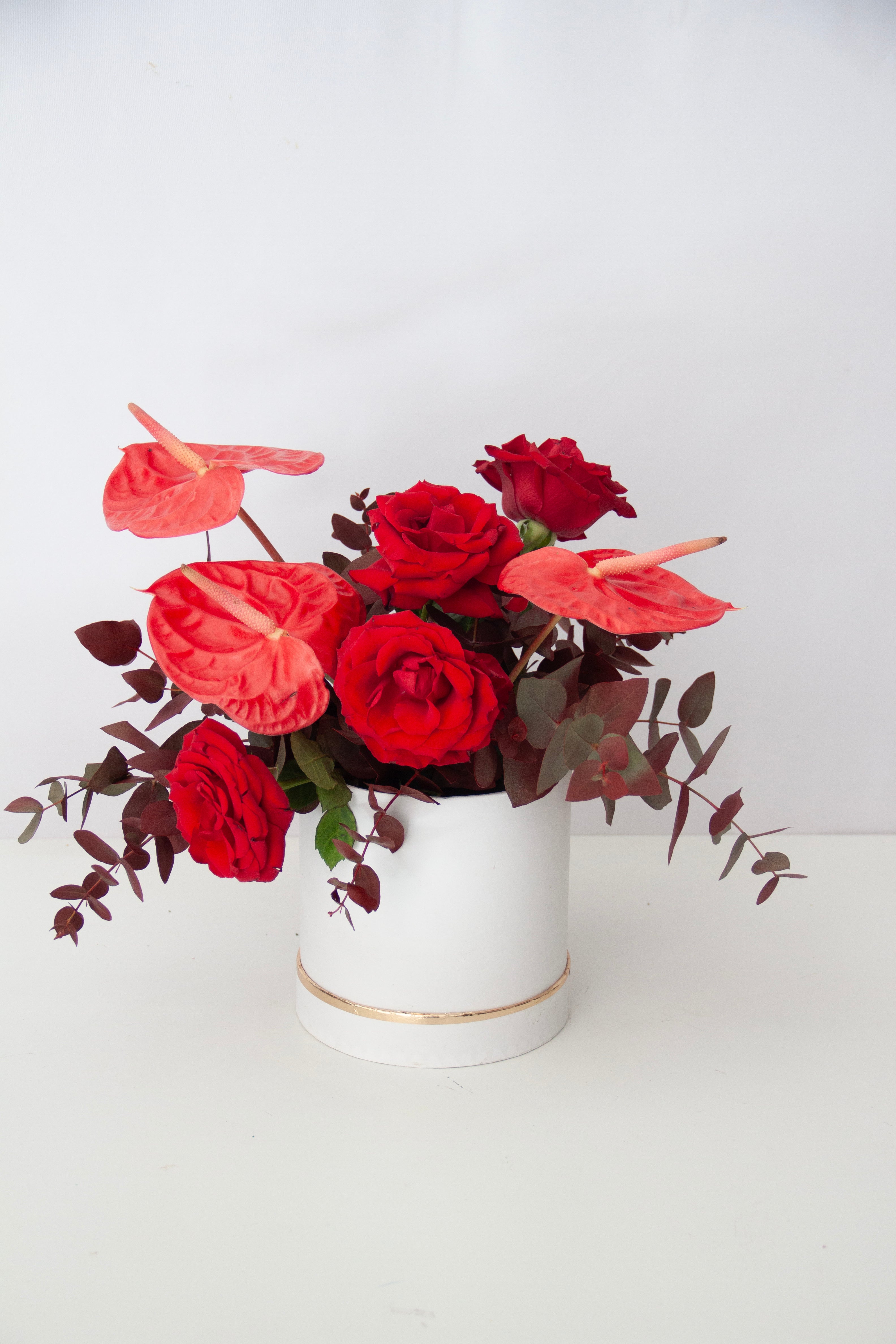 Valentine Love Struck Anthurium with red Roses